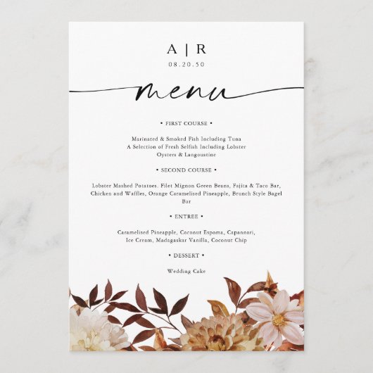 Rustieke Fall Leaves Wedding Flat Menu (Voorkant)
