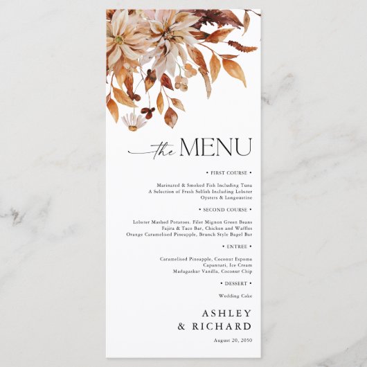 Rustieke Fall Leaves Wedding Flat Menu (Voorkant)
