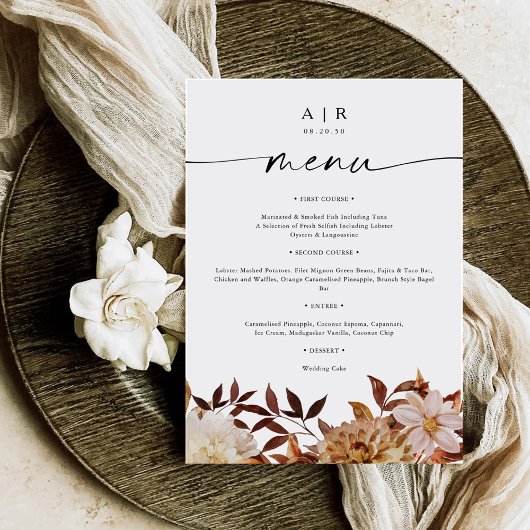 Rustieke Fall Leaves Wedding Flat Menu