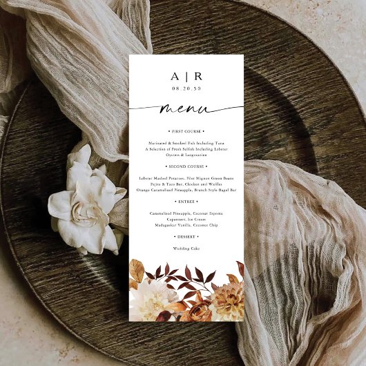 Rustieke Fall Leaves Wedding Flat Menu