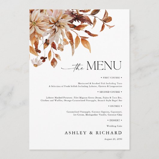 Rustieke Fall Leaves Wedding Flat Menu (Voorkant)