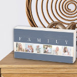 Rustieke FAMILIE 6 Afbeelding Grid Kustblauw Houten Kist Print<br><div class="desc">Noodlijdende houten doosbord gepersonaliseerd met uw familiefoto's. De fotosjabloon is ingesteld voor u om 6 van uw favoriete afbeeldingen toe te voegen, die worden weergegeven in vierkante indeling in een eenvoudige, stripstijl, fotocollage. Boven je afbeeldingen staat het woord "FAMILIE" in moderne typografie. Dit slimme en stijlvolle maatwerk heeft een kustkleurenpalet...</div>