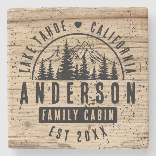 Rustieke familie Cabin Mountain Lodge | houteffect Stenen Onderzetter (Voorkant)