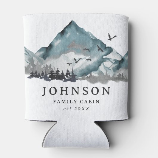 Rustieke familie Cabin Mountain Pine Tree Forest Blikjeskoeler (Achterkant)