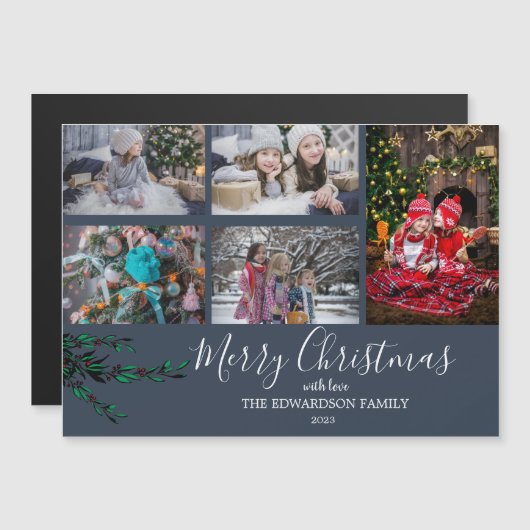 Rustieke familie collage Kerstmis blauwe magnetisc (Voorkant / Achterkant)