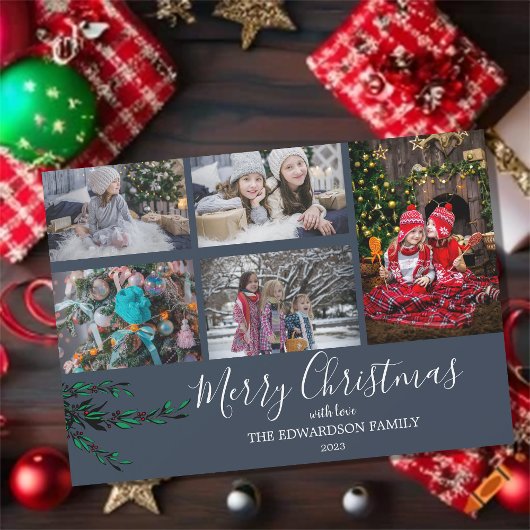 Rustieke familie collage Kerstmis blauwe magnetisc