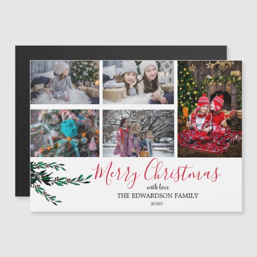 Rustieke familie collage Kerstmis magnetische kaar (Voorkant / Achterkant)