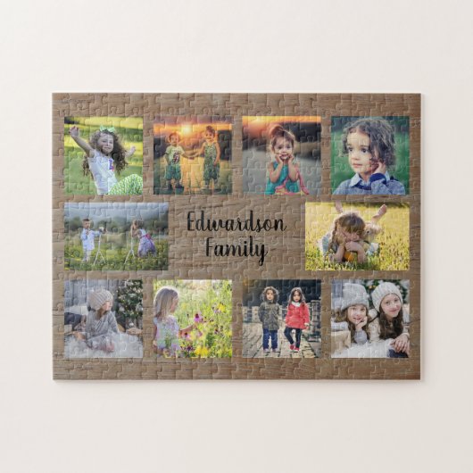 Rustieke familie foto collage monogram naam legpuzzel (Horizontaal)