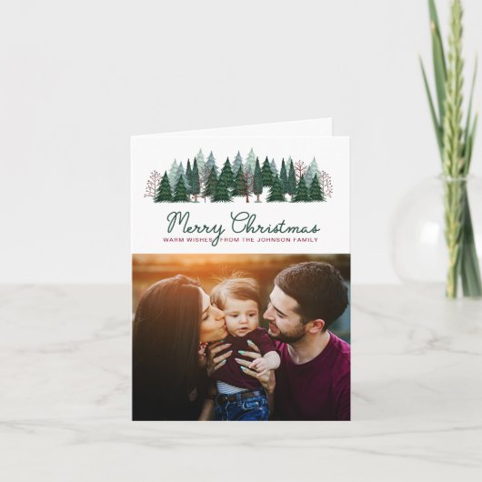 Rustieke familie foto Kerstmis dennenboom Feestdagen Kaart (Voorkant)