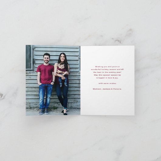 Rustieke familie foto Kerstmis dennenboom Feestdagen Kaart (Binnen)