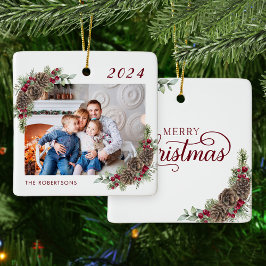 Rustieke Familie Foto Vrolijk Kerstmis Keramisch Ornament