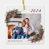 Rustieke Familie Foto Vrolijk Kerstmis Keramisch Ornament (Voorkant)
