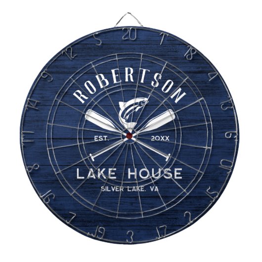 Rustieke familie Lake House Navy Blue Wood Dartbord (Voorkant)