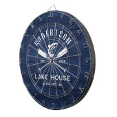 Rustieke familie Lake House Navy Blue Wood Dartbord (Voorkant Rechts)
