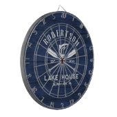 Rustieke familie Lake House Navy Blue Wood Dartbord (Voorkant Links)