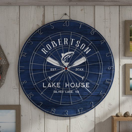 Rustieke familie Lake House Navy Blue Wood Dartbord