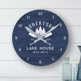 Rustieke familie Lake House Navy Blue Wood Ronde Klok