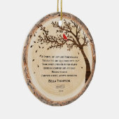 Rustieke Familie Memorial Photo Tree Rode Kardinaa Keramisch Ornament (Rechts)