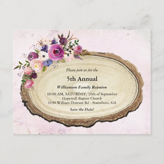  rustieke familie reünie bloemenboom slice uitnodiging briefkaart (Voorkant)