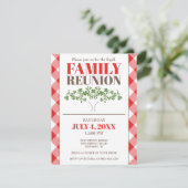 Rustieke familie reünie uitnodiging Gingham pickni (Staand voorkant)