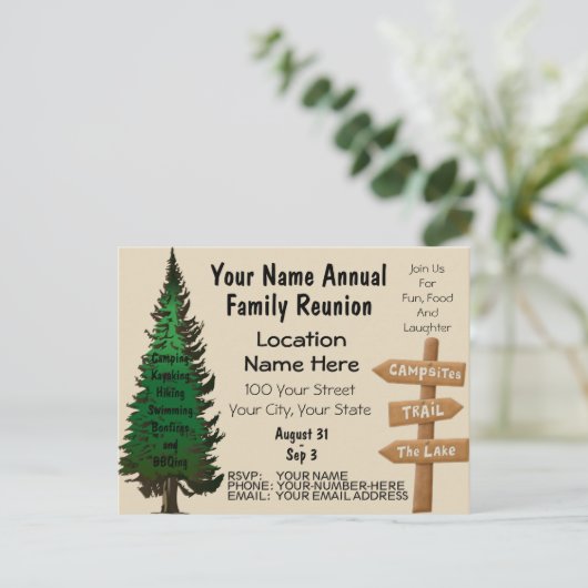 Rustieke familie reünie uitnodigingen (Staand voorkant)