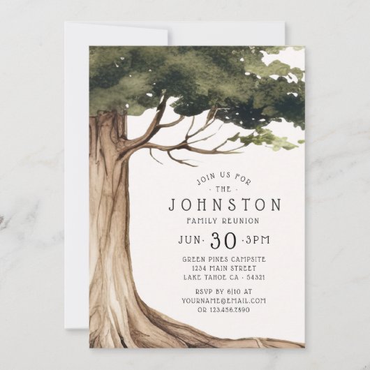 Rustieke Familie Reünie Waterverf Tree Kaart (Voorkant)