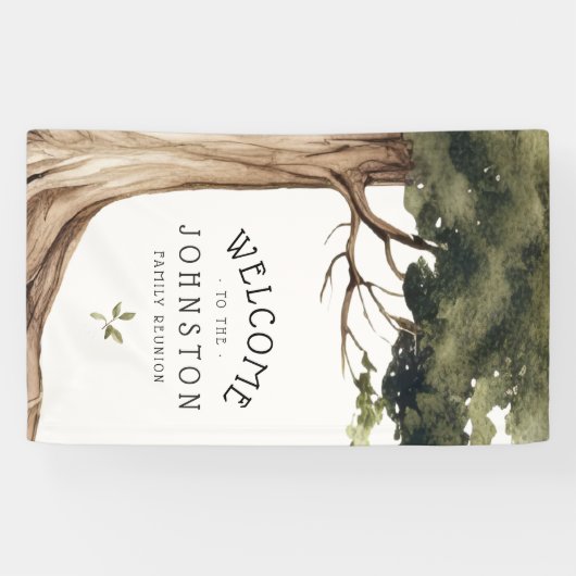 Rustieke Familie Reünie Waterverf Tree Welkom Spandoek (Horizontaal)