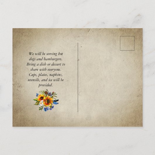 Rustieke Familie Reünie Zonnebloem Boom Slice Uitnodiging Briefkaart (Achterkant)