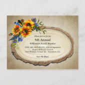 Rustieke Familie Reünie Zonnebloem Boom Slice Uitnodiging Briefkaart (Voorkant)