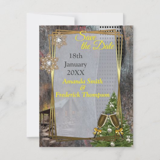 Rustieke familie Stone Cabin Aankondiging (Voorkant)