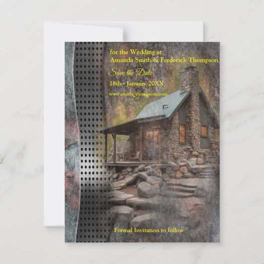 Rustieke familie Stone Cabin Aankondiging (Achterkant)