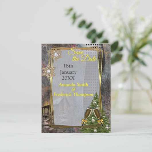 Rustieke familie Stone Cabin Aankondiging (Staand voorkant)