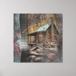 Rustieke familie Stone Cabin Canvas Afdruk