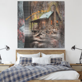 Rustieke familie Stone Cabin Canvas Afdruk