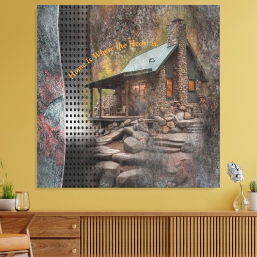 Rustieke familie Stone Cabin Canvas Afdruk (Insitu (Woonkamer))