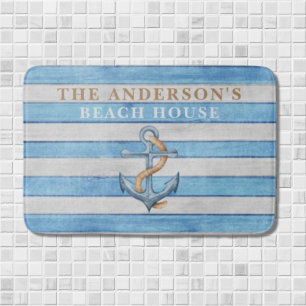 Rustieke familie strand huis nautische strepen badmat