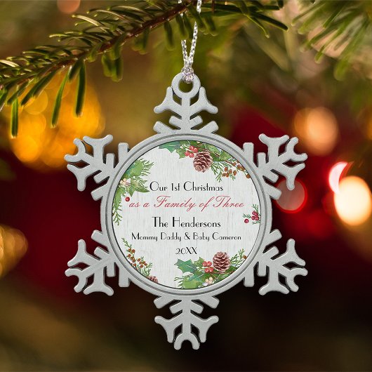 Rustieke familie van 3 nieuwe baby 1e kerst keramische bal ornament