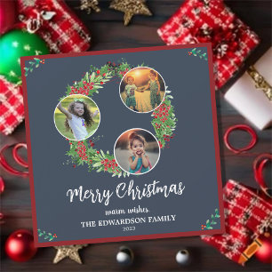 Rustieke familiefotocollage vrolijk kerstkaart