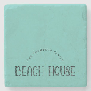 Rustieke familienaam Beach House Typografie Blauwg Stenen Onderzetter