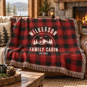 Rustieke familienaam blokhut cottage retro rode pl deken
