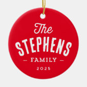 Rustieke familienaam eenvoudig een foto rode kerst keramisch ornament (Voorkant)