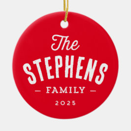 Rustieke familienaam eenvoudig een foto rode kerst keramisch ornament