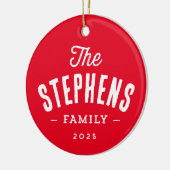 Rustieke familienaam eenvoudig een foto rode kerst keramisch ornament (Links)
