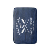 Rustieke familienaam Lake House Marine Blauw Hout Badmat (Voorkant Verticaal)