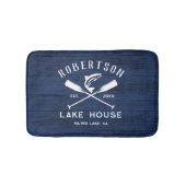 Rustieke familienaam Lake House Marine Blauw Hout Badmat (Voorkant)
