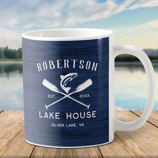 Rustieke familienaam Lake House Rustiek Blauw Hout Koffiemok