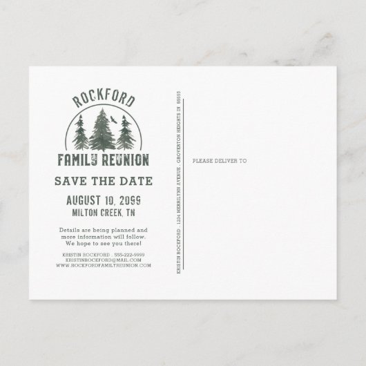 Rustieke Familiereünie SAVE THE DATE Boombomen Uitnodiging Briefkaart (Achterkant)