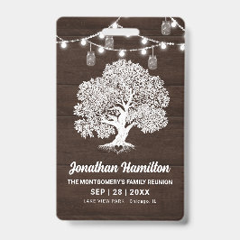 Rustieke familiestamboom slingerlichte hereniging badge