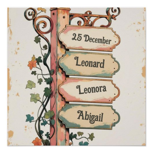 Rustieke Family Tree Wegwijzer - Gepersonaliseerde Perfect Poster (Voorkant)