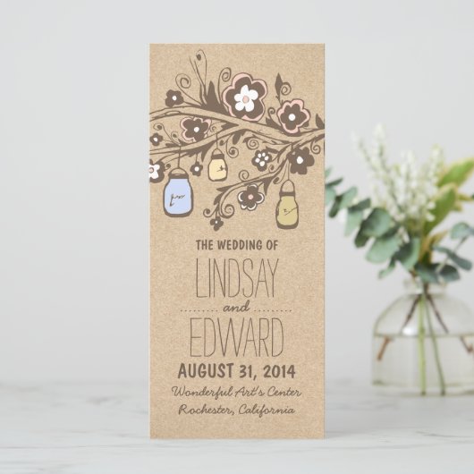Rustieke fancy Bloemen Mason Jars Wedding Programm Programmakaart (Staand voorkant)